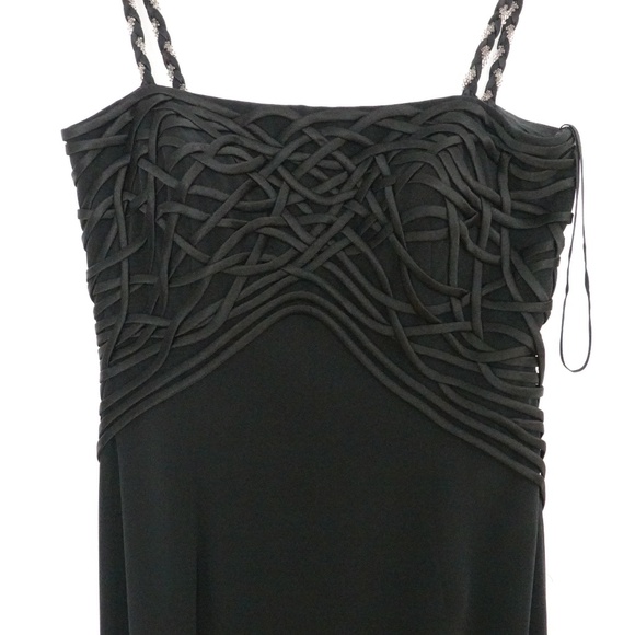 NWOT Designer Cocktail/Party Black Women's Dress with Beaded Straps Fringes - Picture 2 of 15